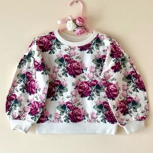 Janie and Jack Toddler Girls Floral Puff Sleeve French Terry Sweatshirt, Size 3